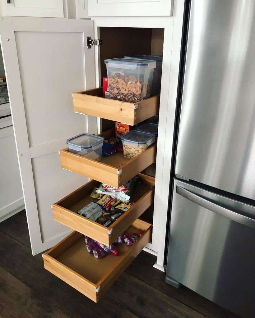 pull-out wooden pantry organization ideas 