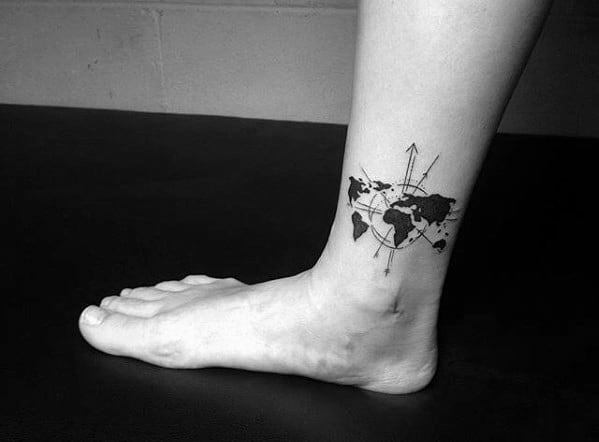 World Map Ankle Mens Tattoo Ideas