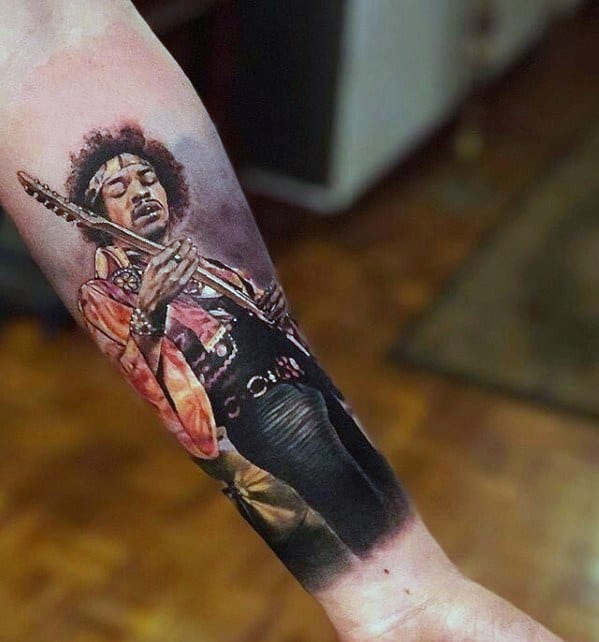Wrist And Forearm 3d Jimi Hendrix Mens Tattoo Designs