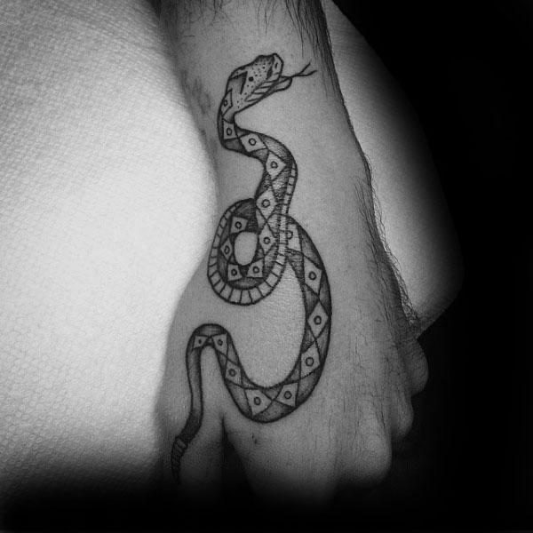 Wrist And Hand Rattlesnake Tattoos For Men
