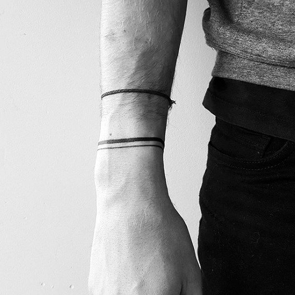Wrist Band Simple Line Guys Black Ink Tattoos