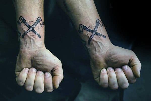 Wrist Battle Axes Crossed Small Manly Tattoos For Men