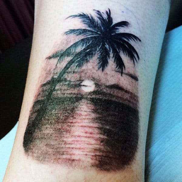 Wrist Black Beach Palm Tree Tattoo For Men