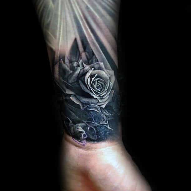 Wrist Black Rose Male Tattoos