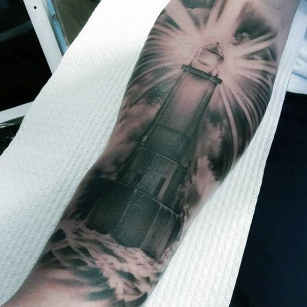 Wrist Lighthouse Tattoo For Men In Back Ink