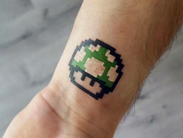 Wrist Mens 8 Bit Mushroom Super Mario Tattoo