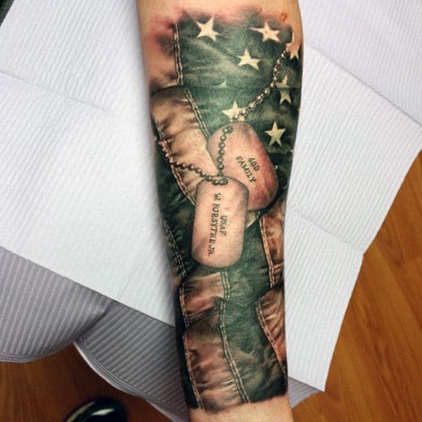 Wrist Mens Cross With Dog Tags Tattoo