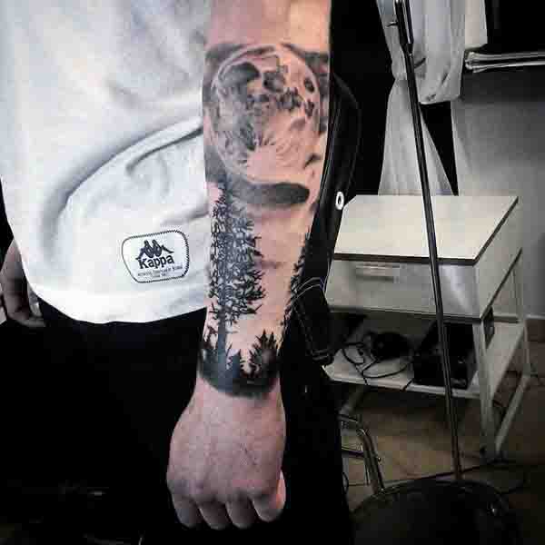 Wrist Moon And Tree Tattoos For Men