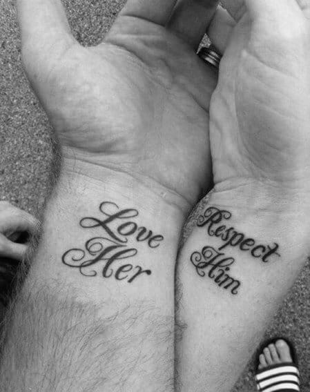 Wrist Quote Love Her Respect Him Matching Couples Tattoos