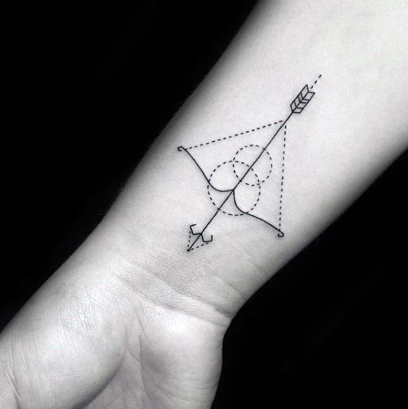 Wrist Small Arrow With Bow Geometric Male Tattoo Designs