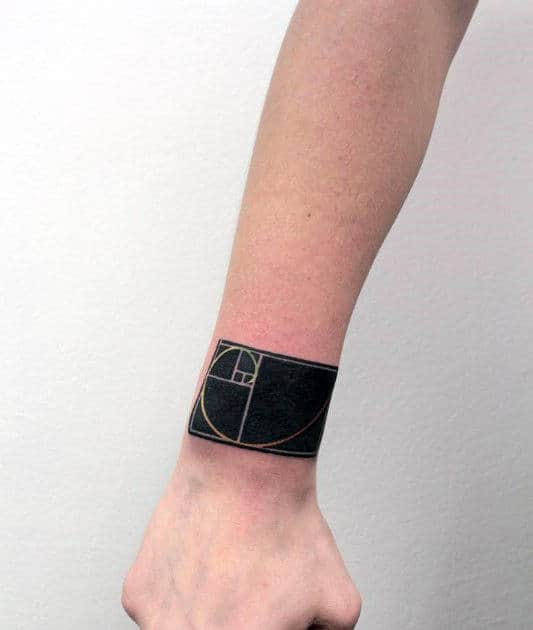 Wristband Mens Fibonacci Spiral Blackwork Tattoo With White Ink Design
