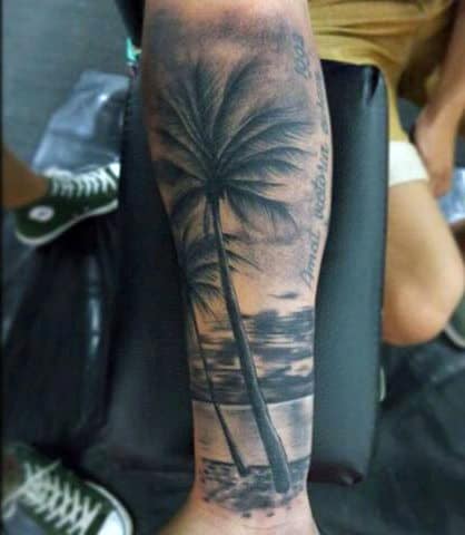Write Beach Tattoo For Men With Palm Trees