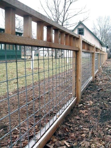 backyard wood fence with metal wire mesh