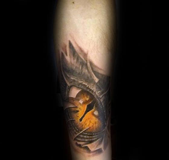 Yellow Dragon Eye Male Realistic Tattoo Design Ideas