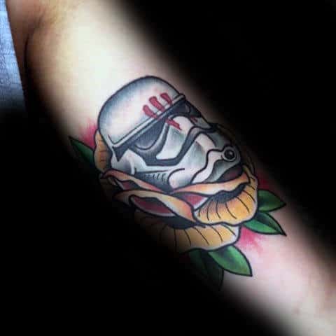 Yellow Flower Stormtrooper Helmet Tattoos For Males
