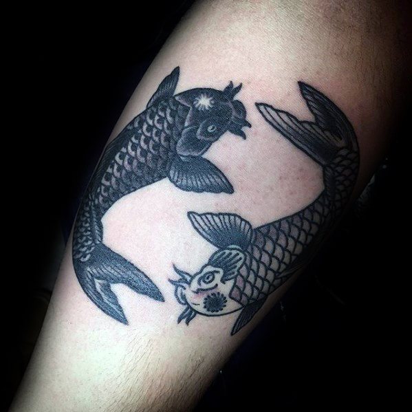 Yin Yang Koi Fish Guys Inner Arm Bicep Tattoo Ideas
