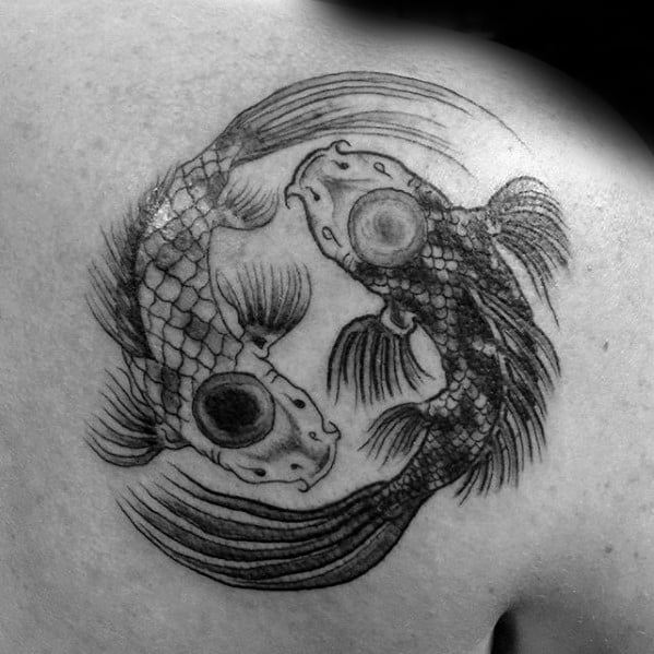 Yin Yang Koi Fish Mens Upper Shoulder Tattoo Ideas