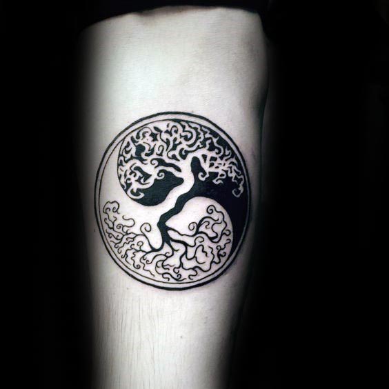 Yin Yang Small Simple Mens Tree Of Life Arm Negative Space Tattoos