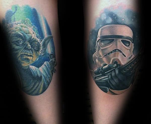 Yoda And Stormtrooper Mens Forearm Tattoos