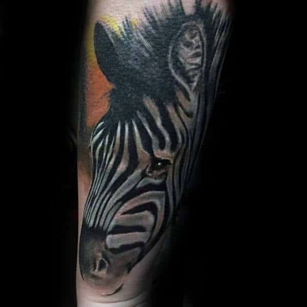 Zebra Head Mens Cool Outer Forearm Tattoo Ideas