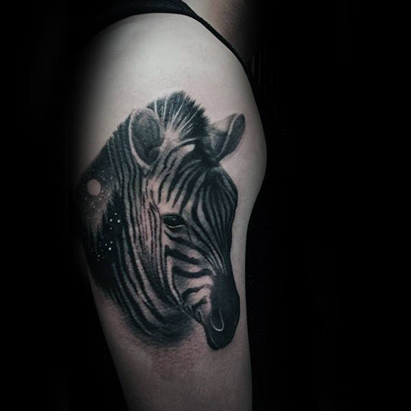 Zebra Night Sky Upper Arm Tattoo Designs For Guys