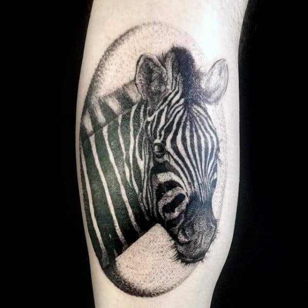 Zebra Portrait Guys Leg Tattoos