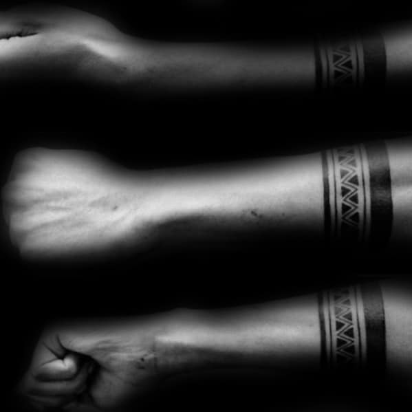 Zig Zag Mens Black Ink Pattern Forearm Band Tattoo