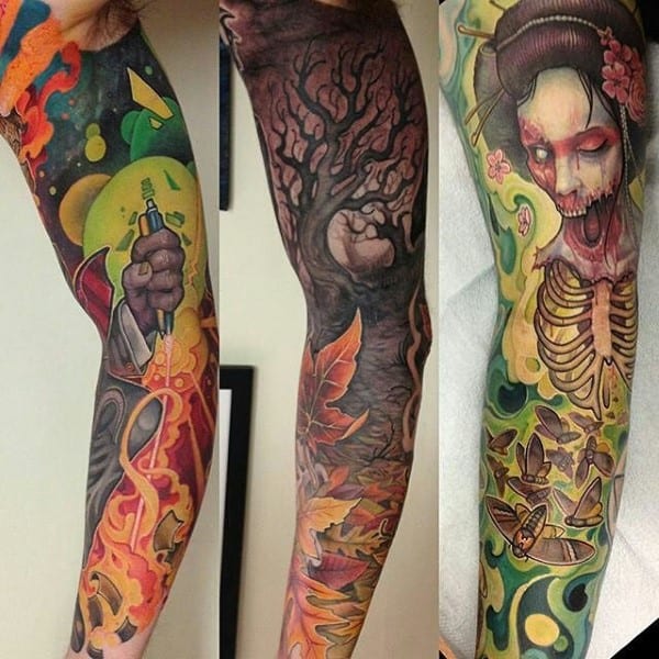Zombie Guys Tree Sleeve Tattoos