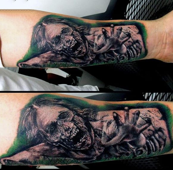 Zombie Reaching With Hand From Ground Male Wrist Tattoos